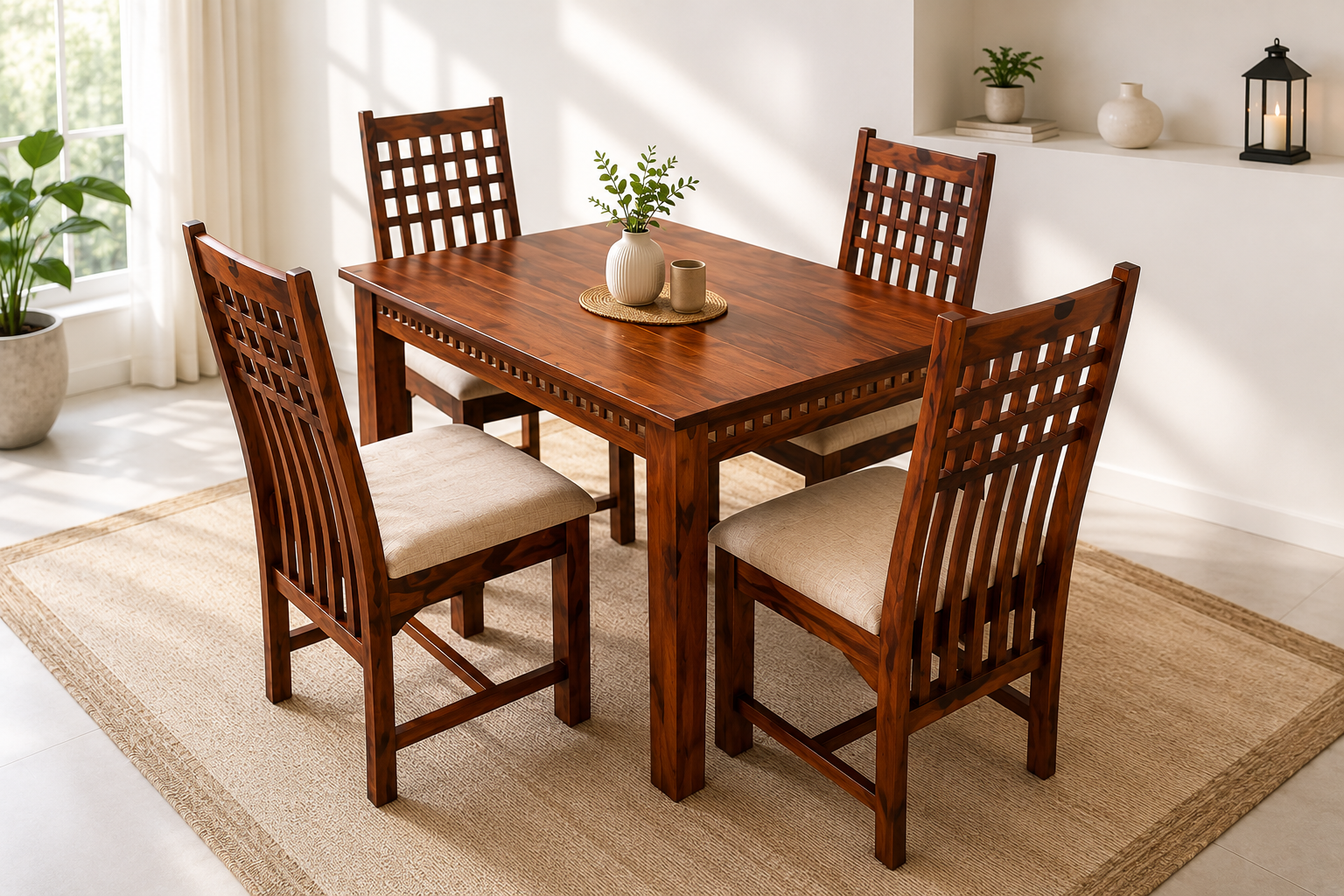 Adal 4 Seater Sheesham Wood Dining Set in Honey Finish