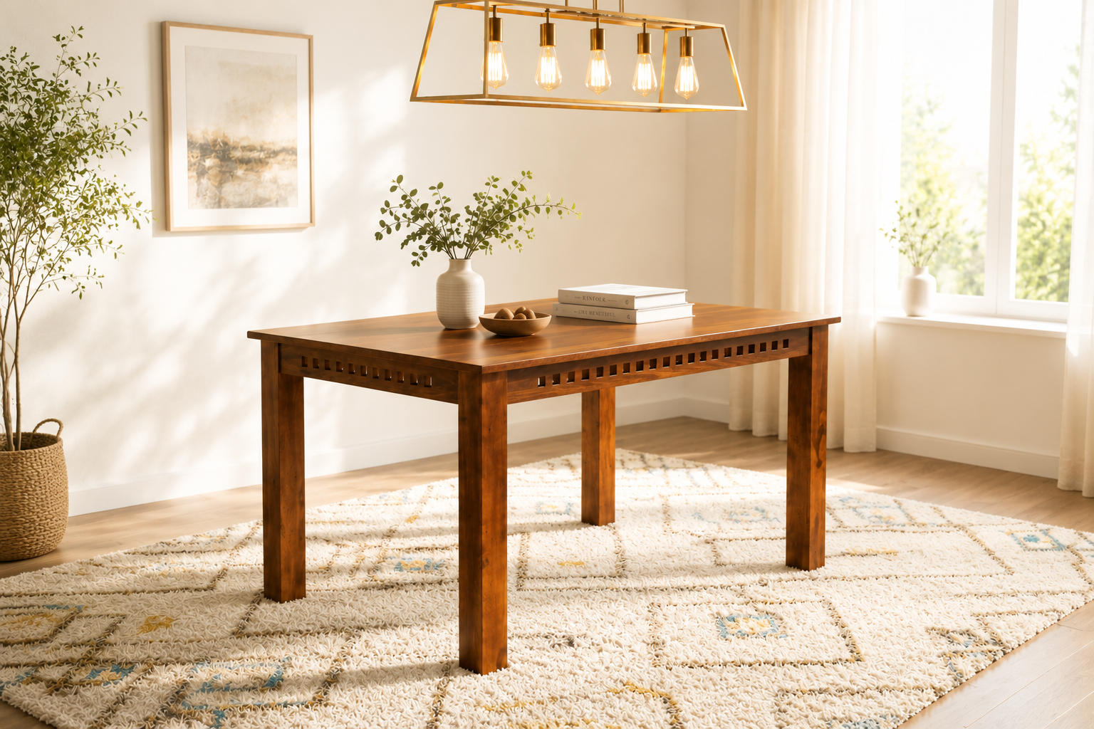 Adal 4 Seater Sheesham Wood Dining Table in Honey Finish