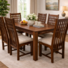 Adal 6 Seater Sheesham Wood Dining Set with Cushoned Chair in Honey Finish