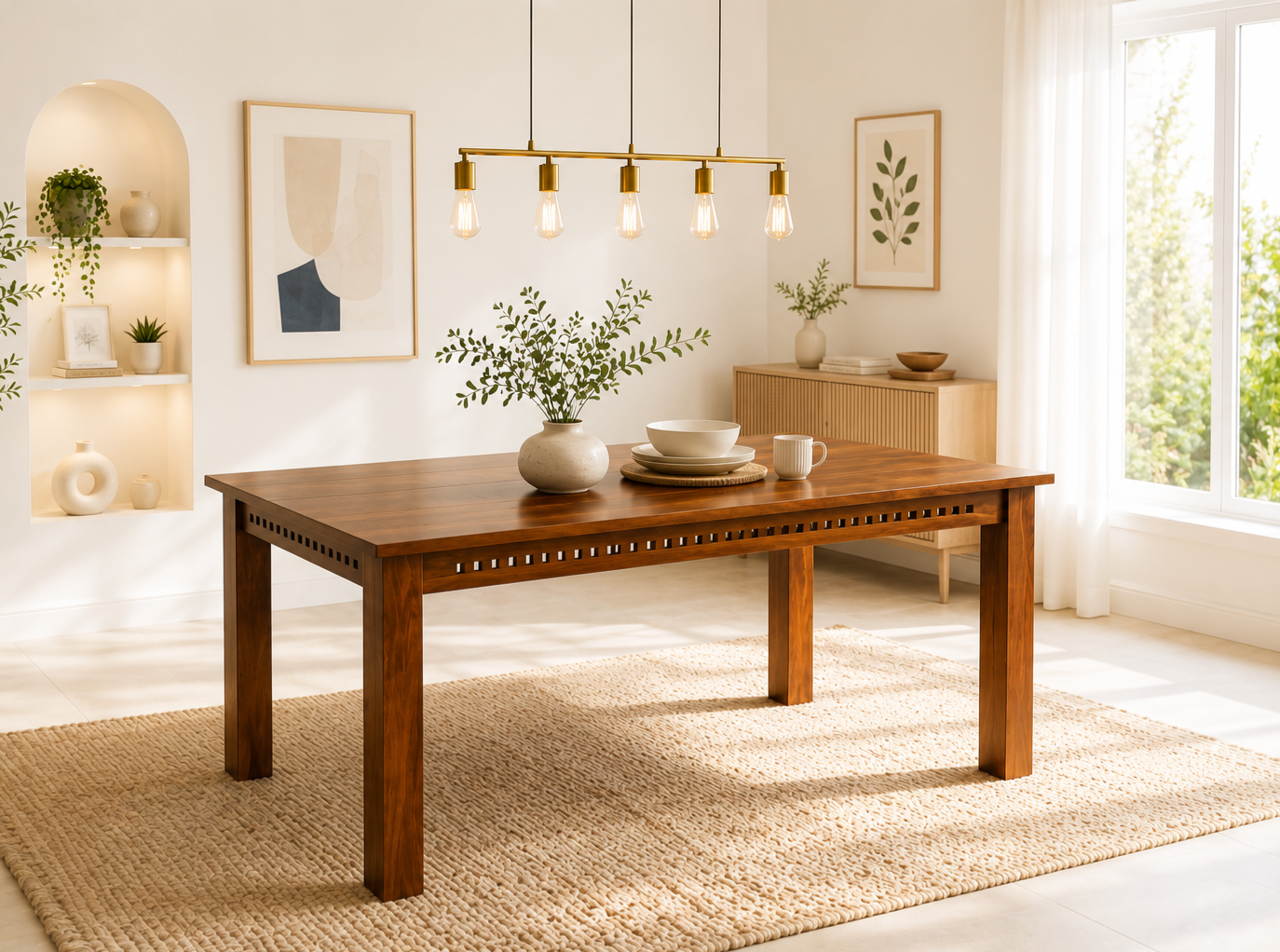 Adal 6 Seater Sheesham Wood Dining Table in Honey Finish