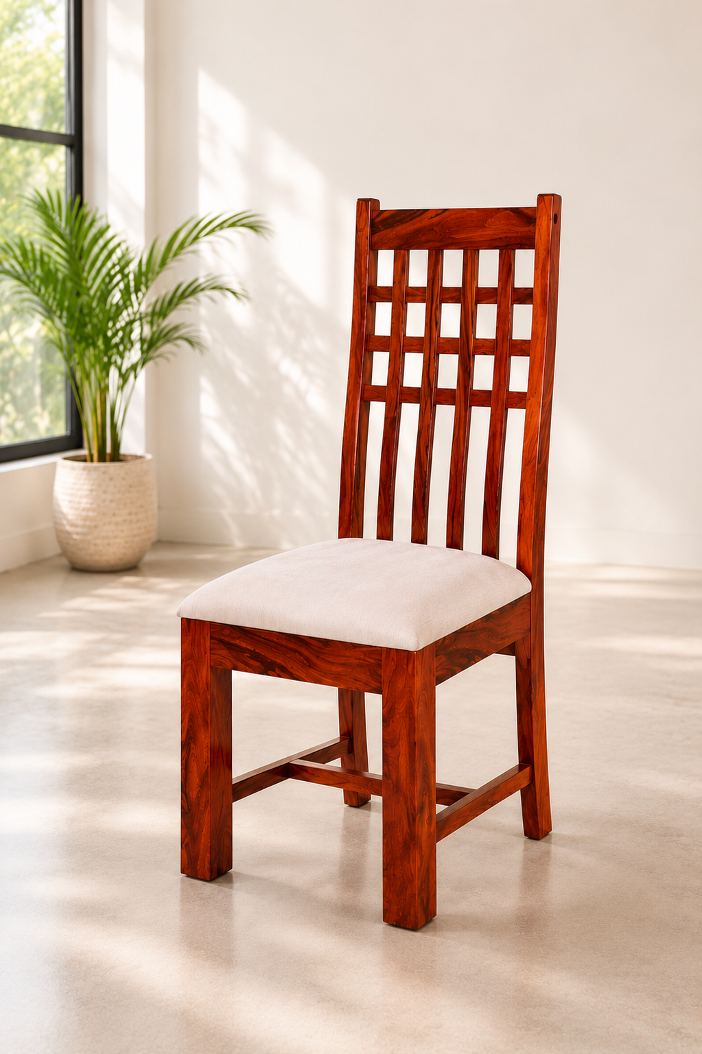 Adal Sheesham Wood Dining Chair with cushion in Honey Finish