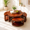 Aria Solid Sheesham Round Coffee Table Set with Stool