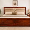 Aristo Cushion Sheesham Wood King Size Bed in Honey Finish With Box Storage