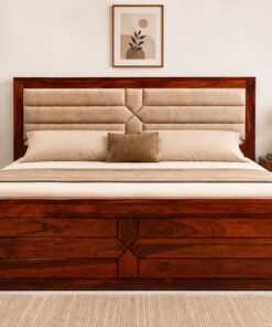 Aristo Cushion Sheesham Wood King Size Bed in Honey Finish With Box Storage