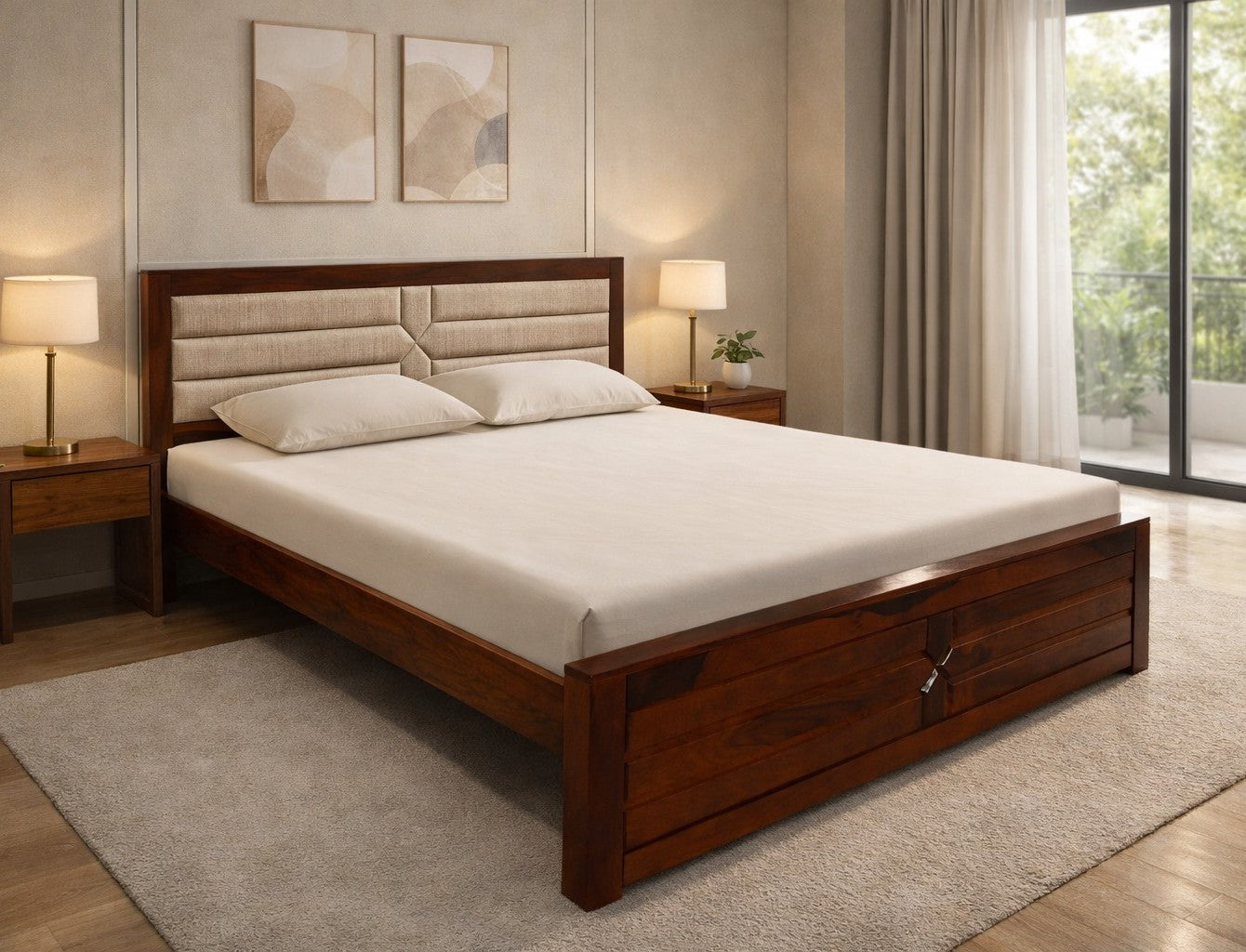 Aristo Sheesham Wood King size Bed in Honey Finish without Storage
