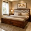 Avora Sheesham Wood King size bed with box storage in Honey Finish