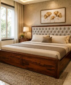 Avora Sheesham Wood King size bed with box storage in Honey Finish