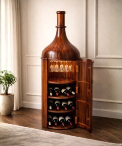 Bottle Sheesham Wood Bar Cabinet in Honey Finish