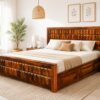 Bottle Sheesham Wood King Size Bed in Honey Finish With Box Storage