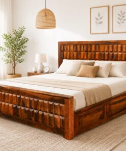 Bottle Sheesham Wood King Size Bed in Honey Finish With Box Storage
