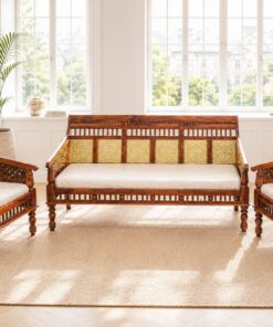 Brass Carvin 5 Seater Sheesham Wood Sofa Set in Honey Finish
