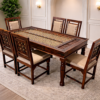 Brass Plate 6 Seater Sheesham Wood Dining Set in Honey Finish