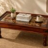 Brass Plate Sheesham Wood Coffee Table in Honey Finish