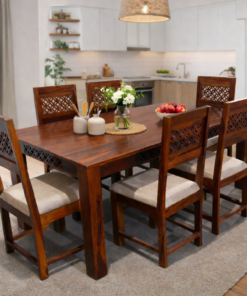 Cambric 6 Seater Sheesham Wood Dining Set in Honey Finish