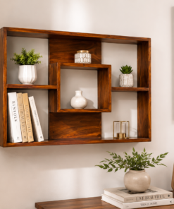Camera Sheesham Wood Wall Shelf in Honey Finish