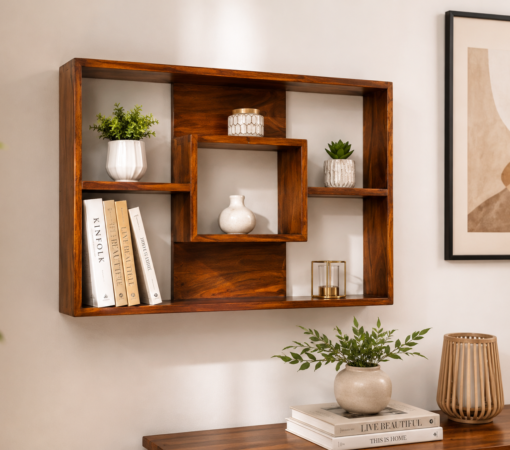 Camera Sheesham Wood Wall Shelf in Honey Finish