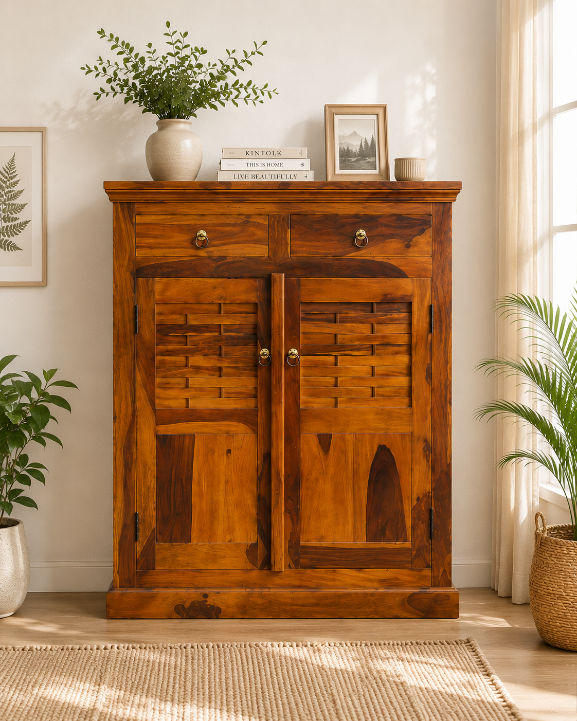 Carleson Sheesham Wood Shoe Rack in Honey Finish