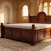 Carvin Round Sheesham Wood King Size Bed in Honey Finish with Box Storage