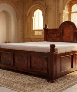 Carvin Round Sheesham Wood King Size Bed in Honey Finish with Box Storage