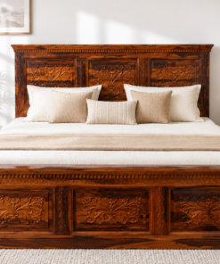 Carvin Sheehsam Wood King Size Bed in Honey Finish With Box Storage