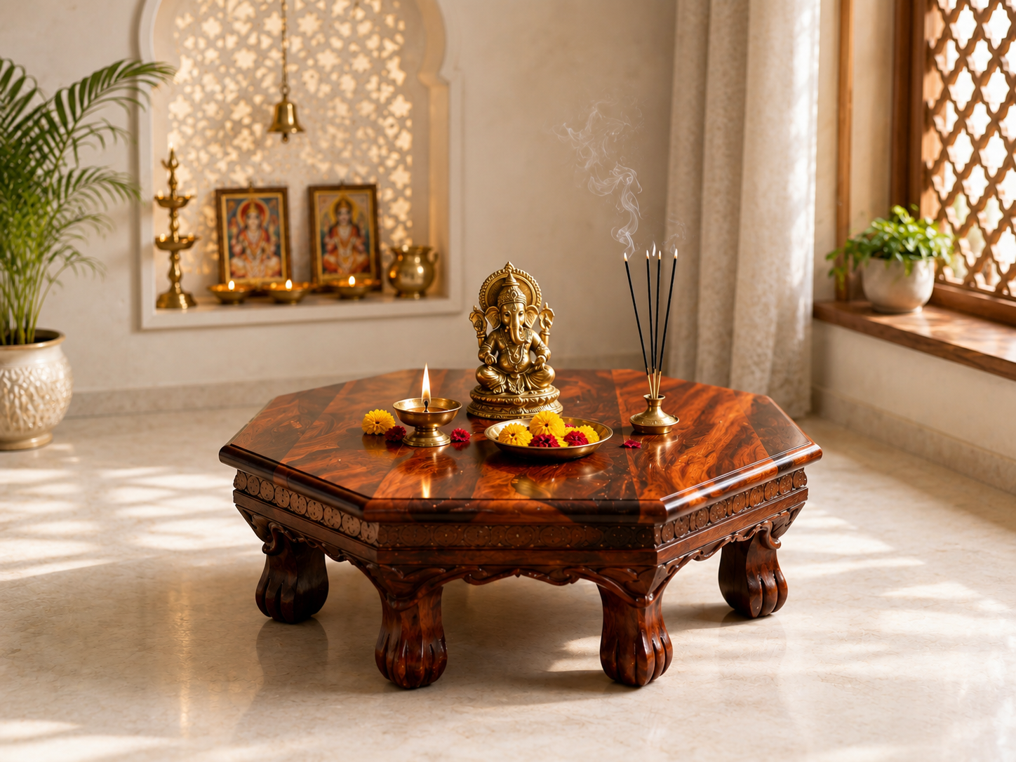 Carvin Sheesham Wood Chowki in Honey Finish