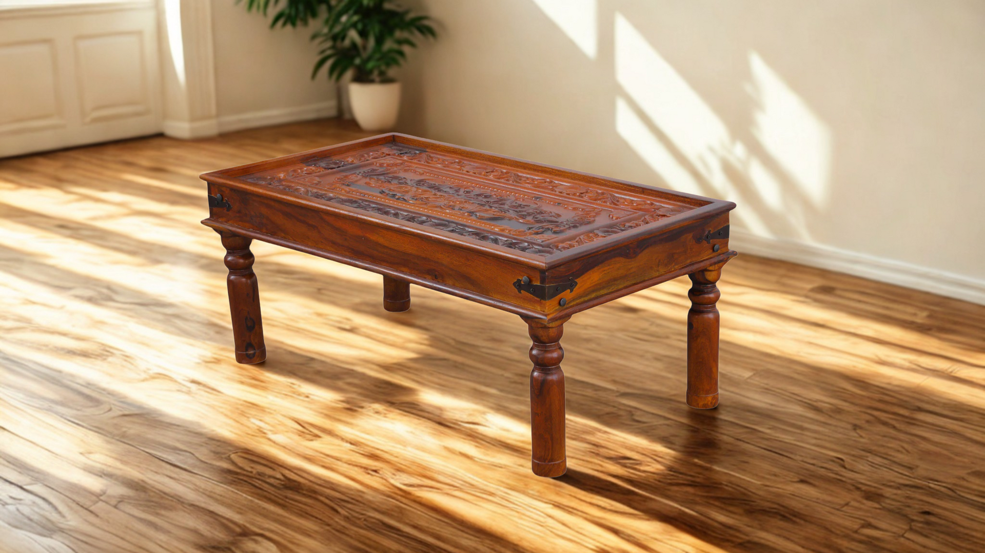 Carvin Sheesham Wood Coffee Table in Honey Finish