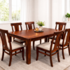 Compact 6 Seater Sheesham Wood Dining Set with cushioned chair in Honey Finish