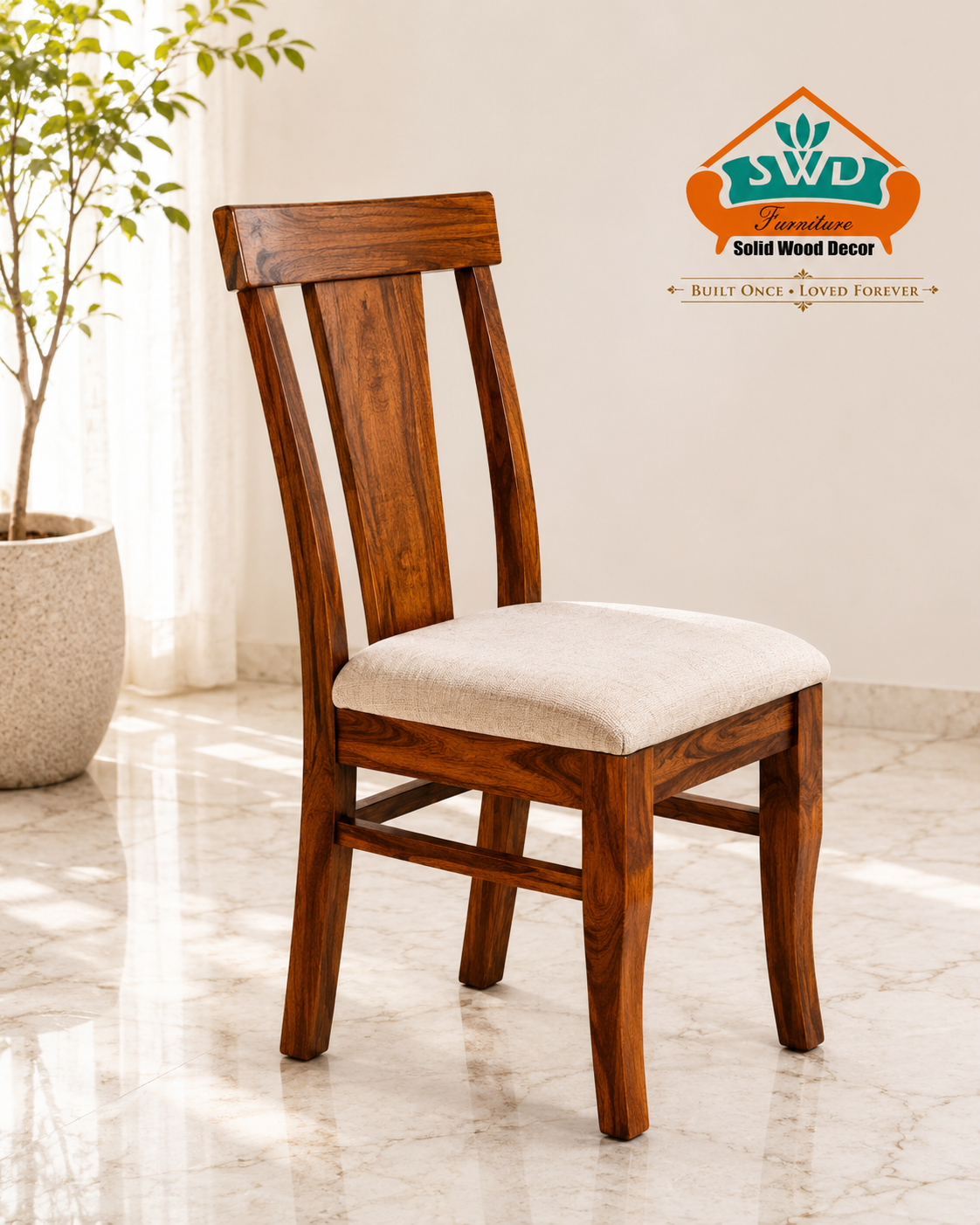 Compact Dining Chair in Honey Finish
