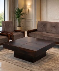 Cozy Dark 5 seater Sheesham Wood sofa set in Honey Finish