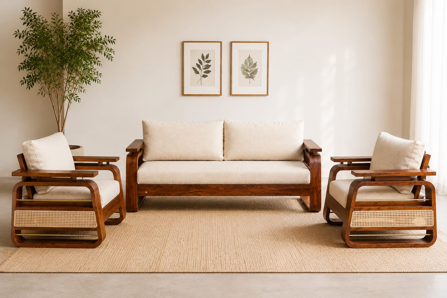 Crownwood 5 Seater Sheesham Wood Sofa in Honey Finish