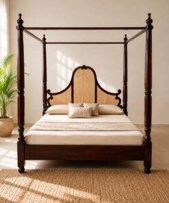 CrownX Sheesham Wood King size bed without storage in walnut finish