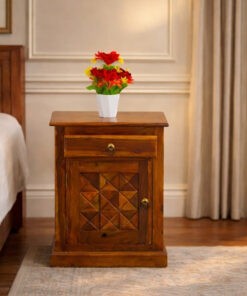 Cube Bed Side Table in Honey Finish