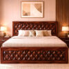 Cube Sheesham Wood King Size Bed in Honey Finish With Box Storage