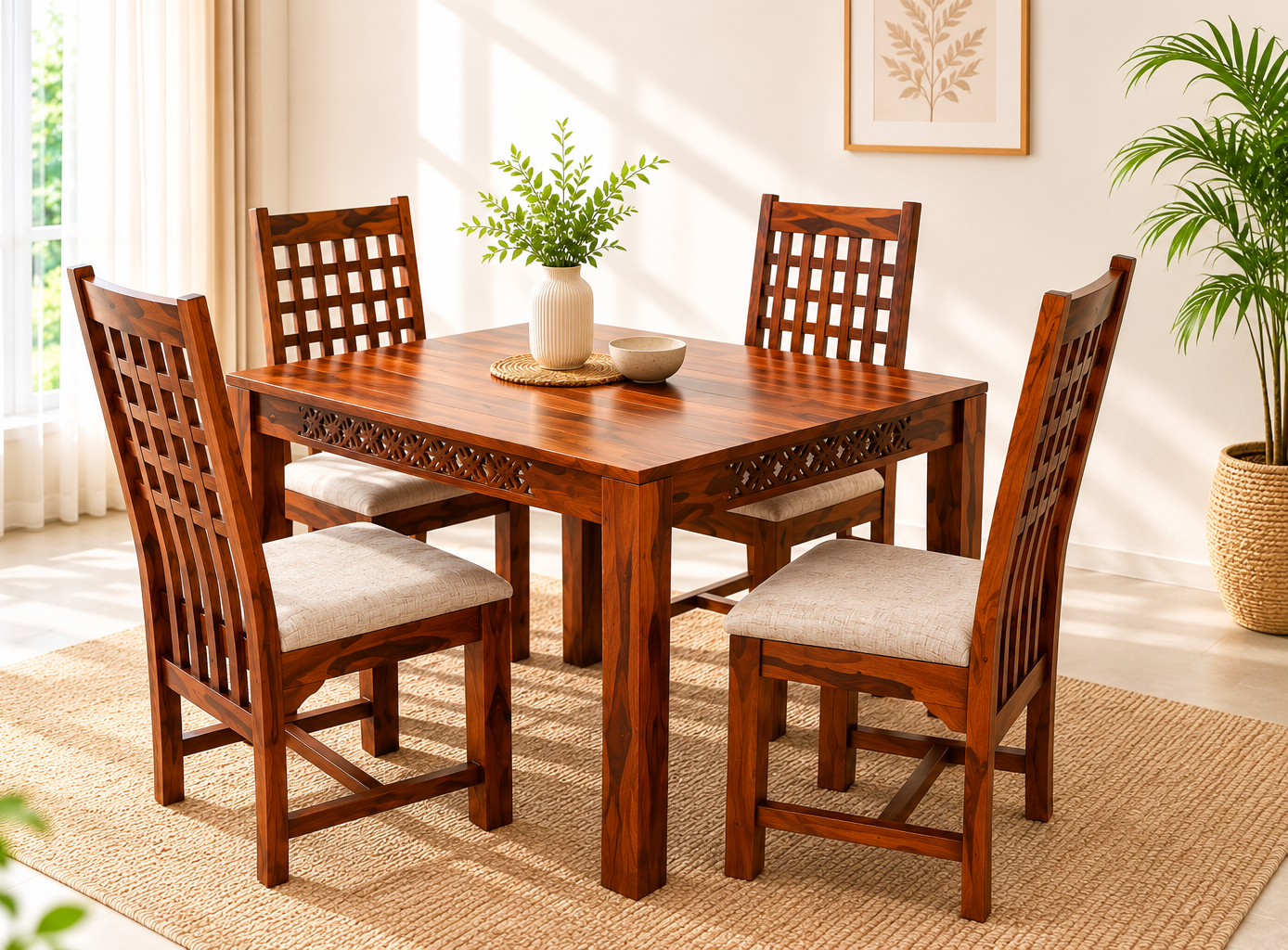 Denim 4 Seater Sheesham Wood Dining Set in Honey Finish