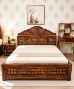 Diamond Sheesham Wood Jiksa King size bed with box storage in honey Finish