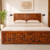 Diamond Sheesham Wood King Size Bed in Honey Finish With Box Storage