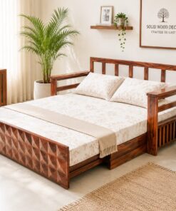 Diamond Sheesham Wood Sofa cum Bed in Honey Finish