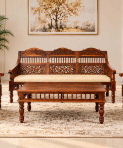 Elena 5 Seater Sheesham Wood Sofa Set in Honey Finish