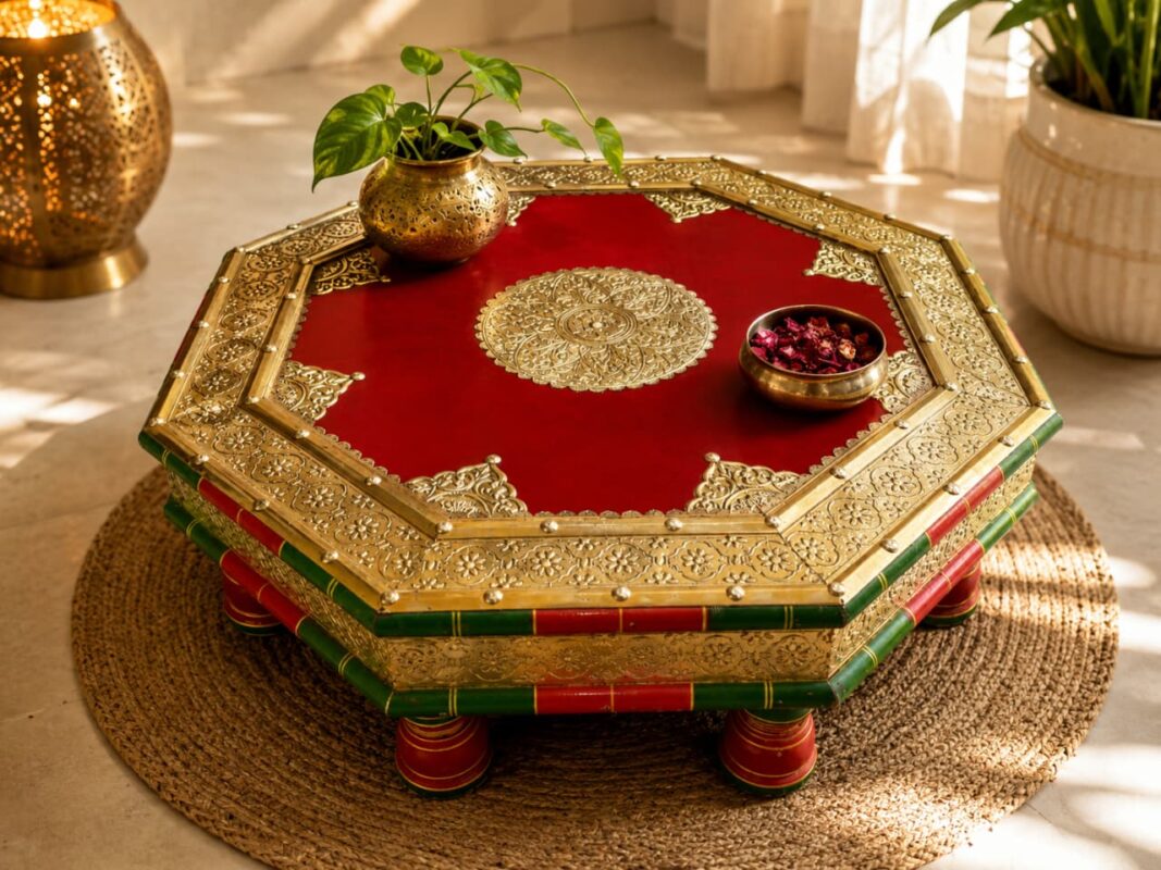 Emperor Sheesham Wood Brass Chowki 8 legs