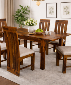 Extendable 6 Seater Sheesham Wood Dining Set in Honey Finish