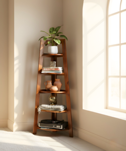 Folding Corner Sheesham Wood (Big) Book Rack in Honey Finish