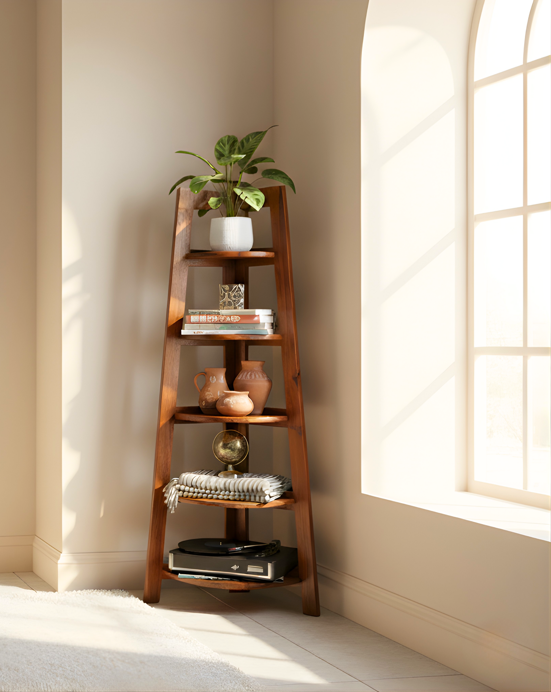 Folding Corner Sheesham Wood (Big) Book Rack in Honey Finish