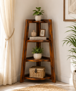 Folding Corner Sheesham Wood (Small) Book Rack in Honey Finish