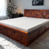 Geometric Sheesham Wood King Size Bed in Honey Finish With Box Storage