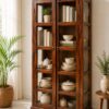 Glass Sheesham Wood Book rack in Honey Finish