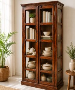 Glass Sheesham Wood Book rack in Honey Finish