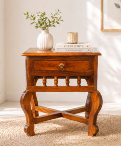 Grid Bed Side Table in Honey Finish