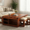 Hestia Sheesham Wood coffee table with four stools in Honey Finish