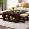 Hestia Sheesham Wood coffee table with four stools in Walnut Finish