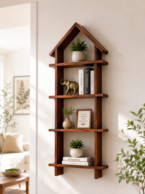 Hut Sheesham Wood wall shelf in honey finish